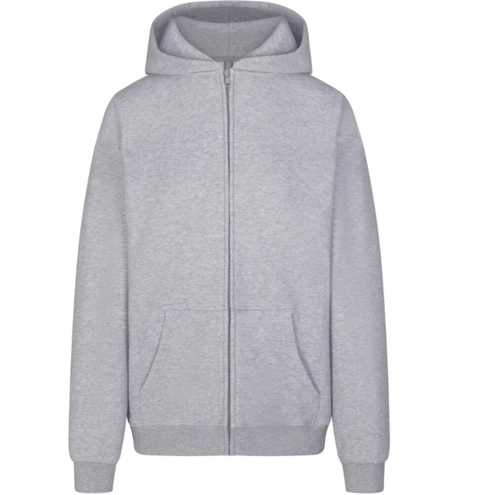 SKIMS Cotton Fleece Oversized Zip Up Hoodie in Heather Grey